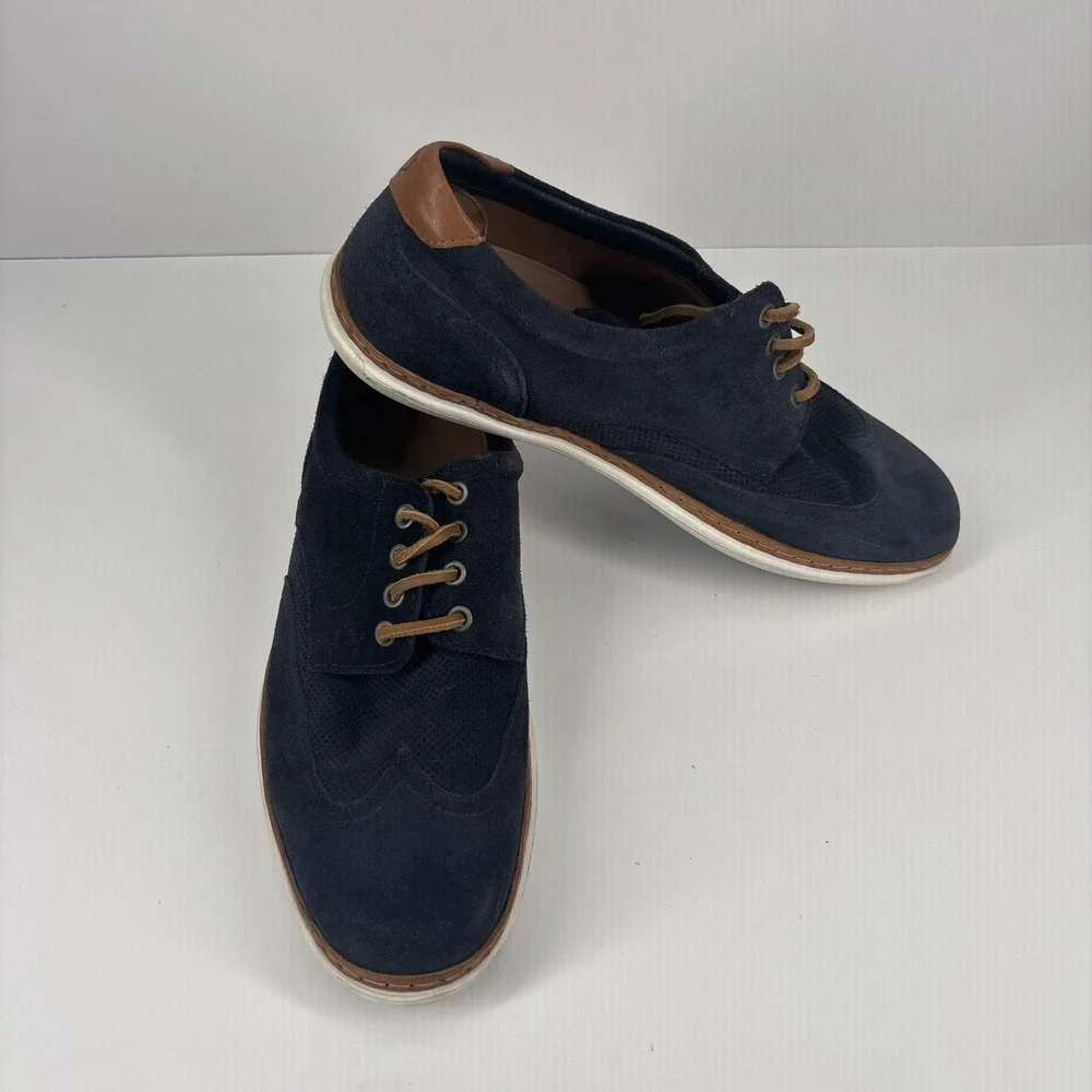 Massimo Dutti Men's Navy Blue Suede Derby‎ Shoes US 8 / EU 41 Lace-Up Classic
